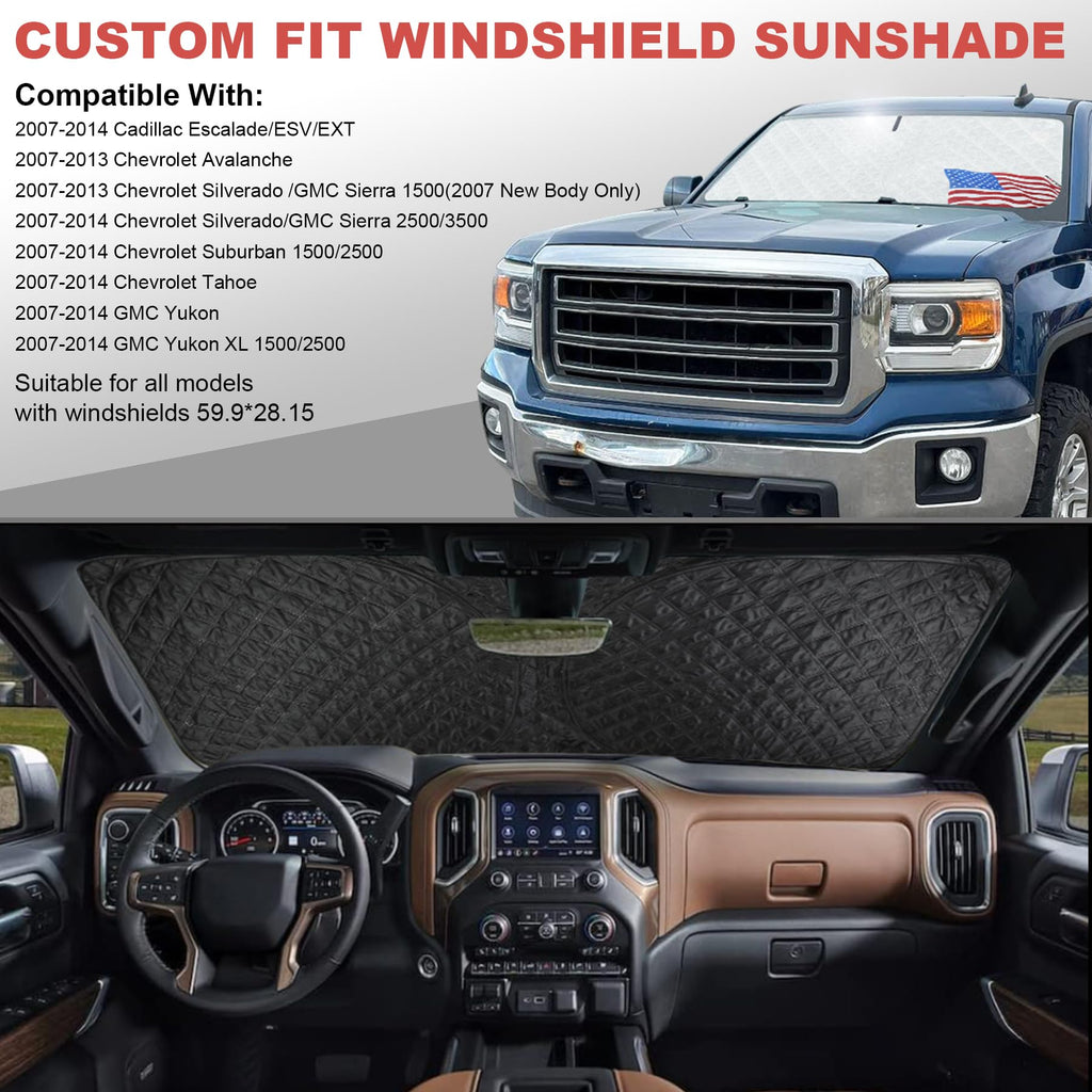 Windshield Sun Shade,Foldable Front Window Sun Shade for 2007-2013 Chevrolet Silverado/GMC Sierra 1500 07-14 Chevrolet Silverado/GMC Sierra 2500HD/3500HD-Upgraded 6mm 240T Material(59” X 28”)