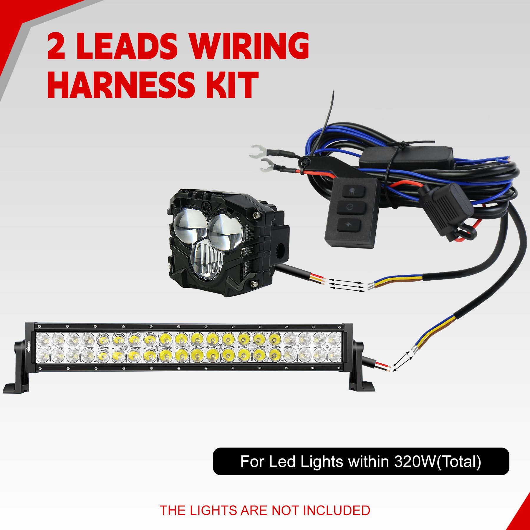 Light Bar Wiring Harness Kit with Remote Control,5 Modes & 3 On/Off Switches,18 AWG Protective Blade Fuse-2 Leads for 12V Vehicles-Work Light Driving Light Bar for Truck,SUV,Off-Road