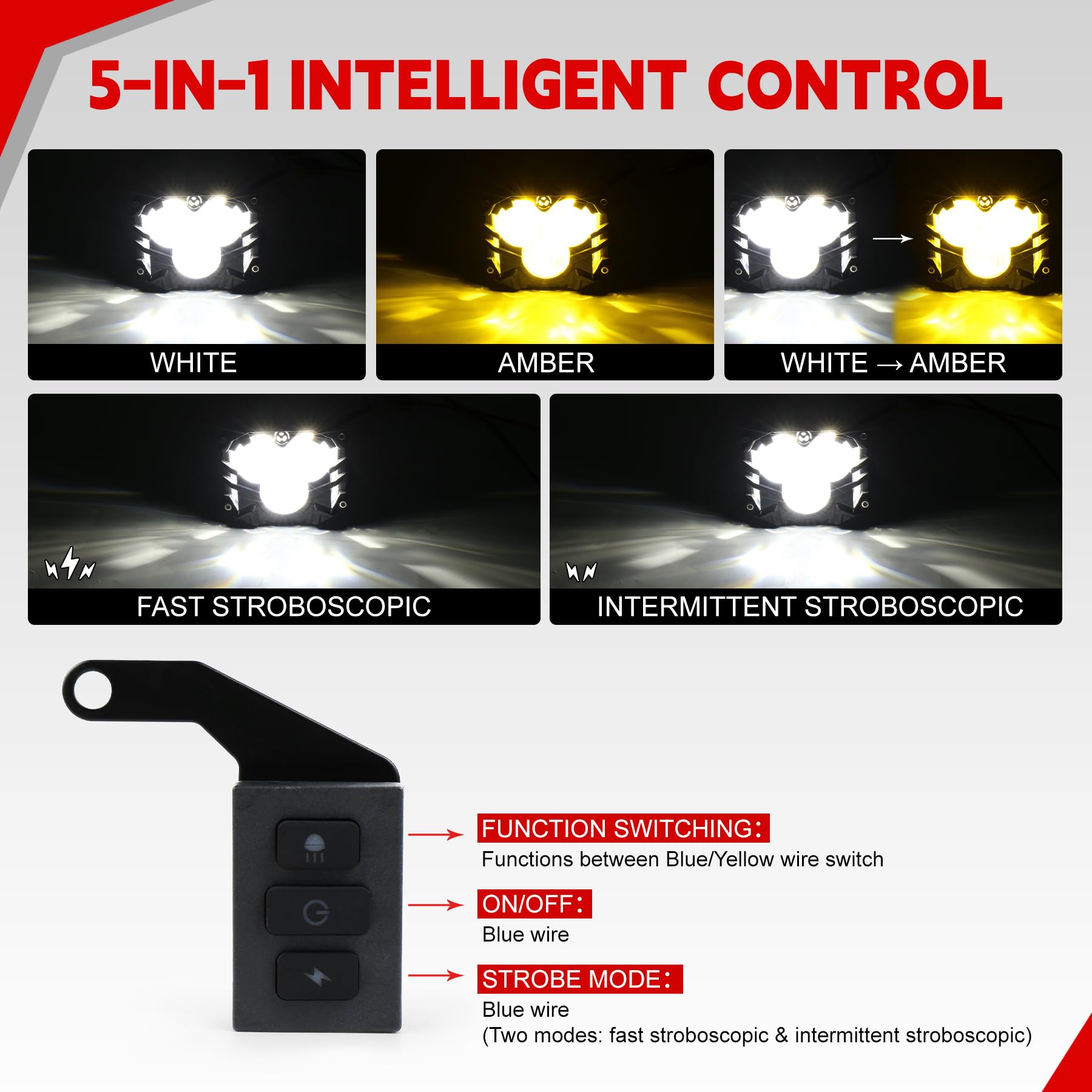 Light Bar Wiring Harness Kit with Remote Control,5 Modes & 3 On/Off Switches,18 AWG Protective Blade Fuse-2 Leads for 12V Vehicles-Work Light Driving Light Bar for Truck,SUV,Off-Road