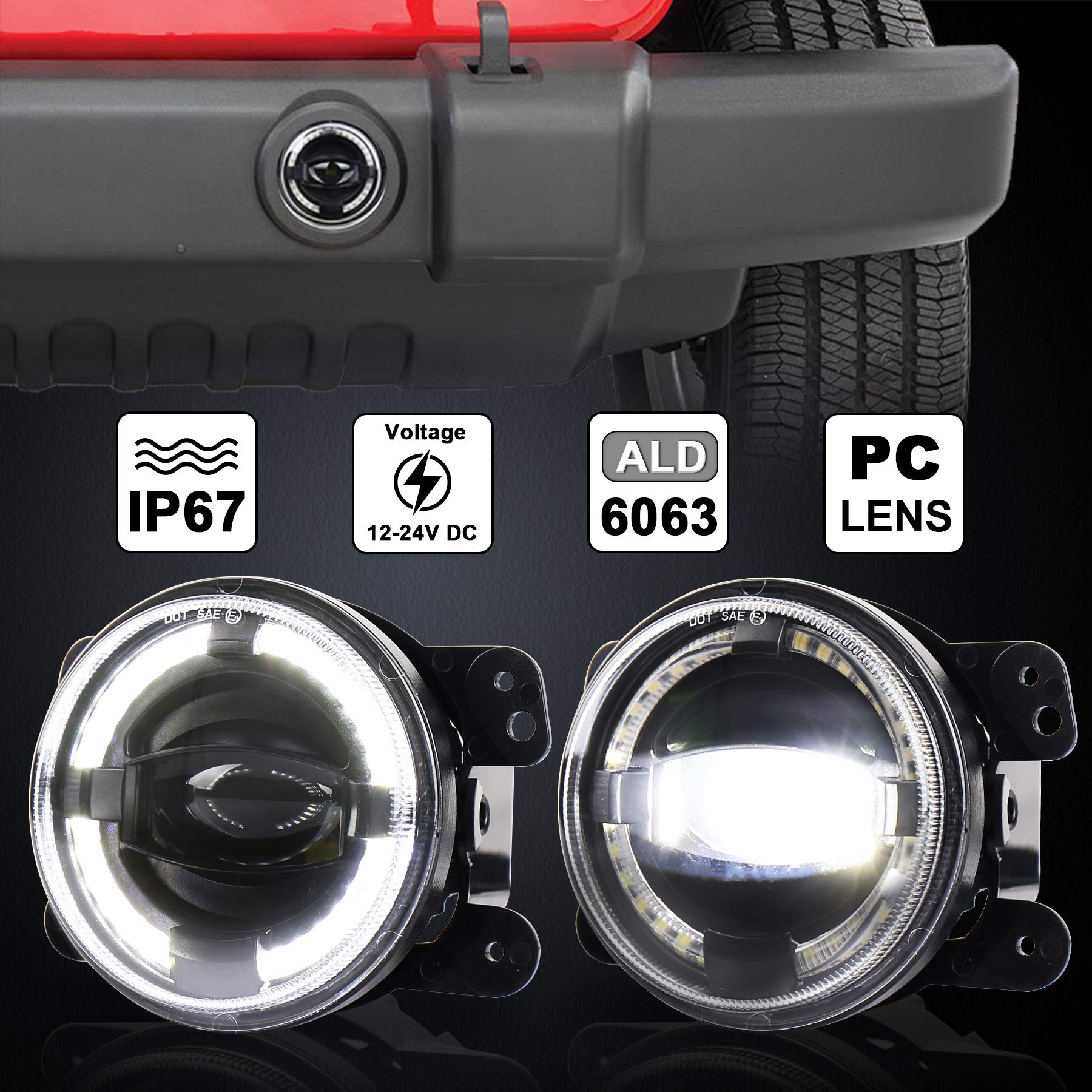 4inch LED Fog Lights 20W Fog Lamps with White Halo DRL Front Bumper Driving Fog Lights Compatible with Jeep Wrangler JK Dodge Chrysler