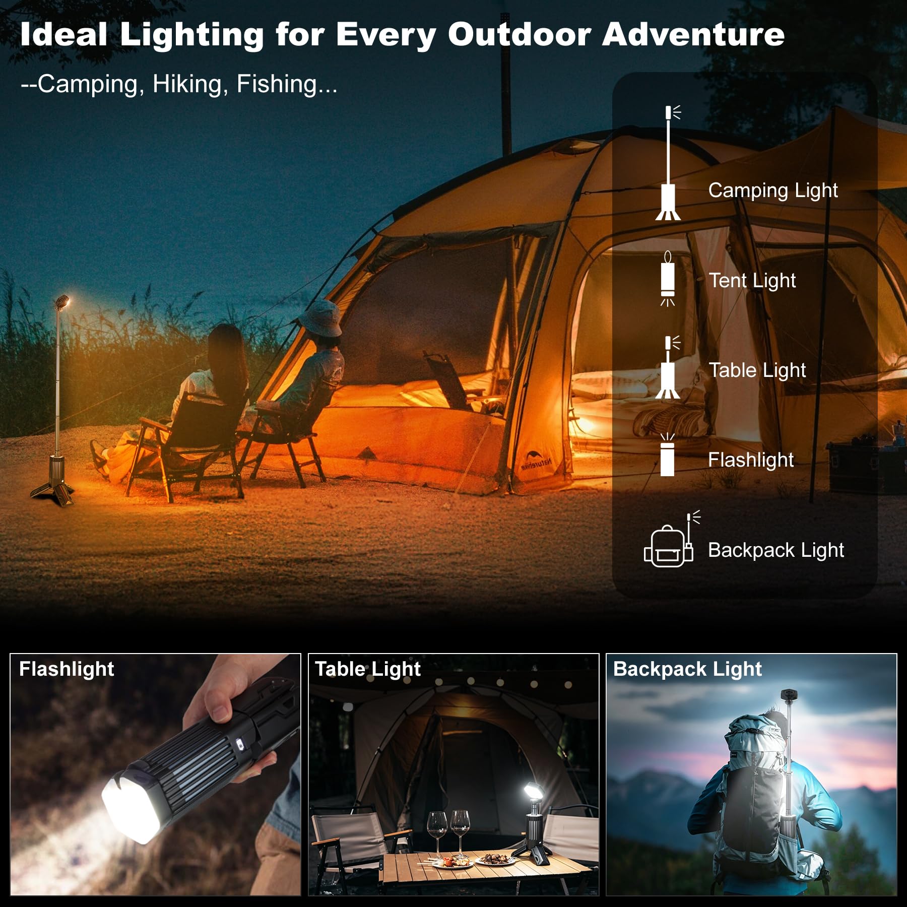 Telescopic Camping Light with Stand,Rechargeable Camping Lantern