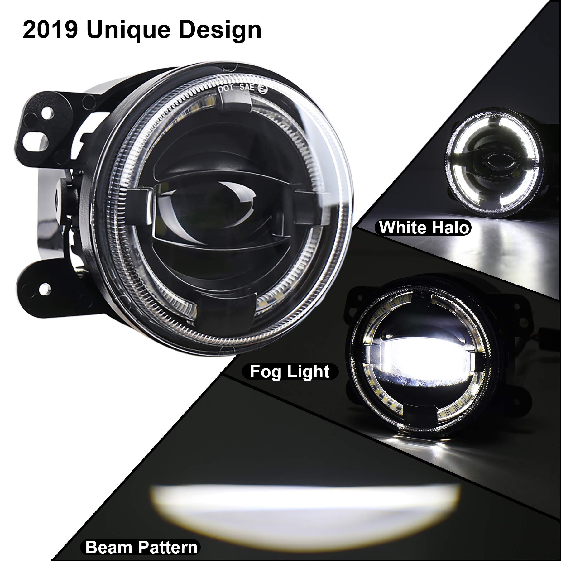 4inch LED Fog Lights 20W Fog Lamps with White Halo DRL Front Bumper Driving Fog Lights Compatible with Jeep Wrangler JK Dodge Chrysler