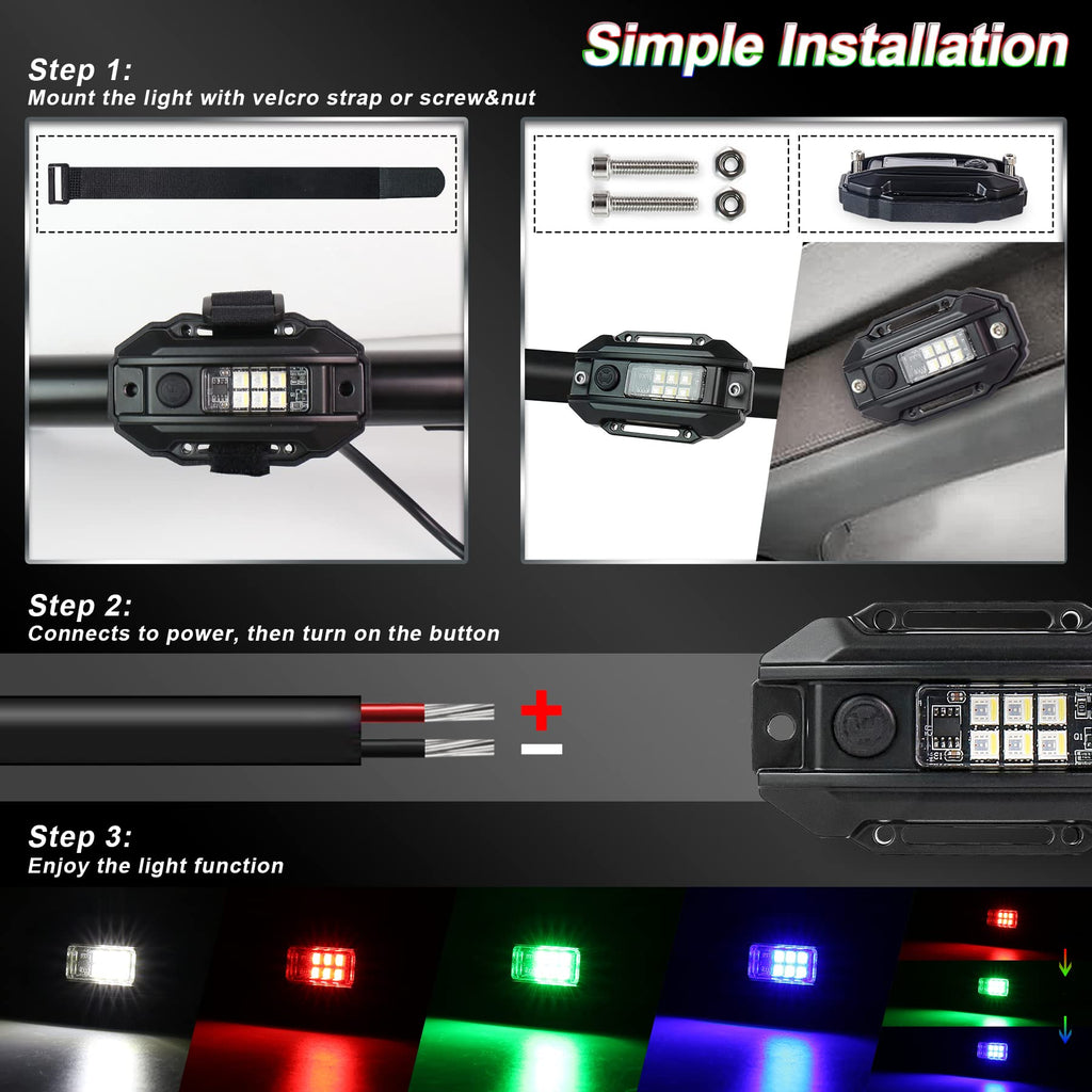 Universal RGB Strobe Roll Bar Mount Car LED Interior Light - UTV ATV Polaris RZR Can Am Truck - White/Red/Green/Blue