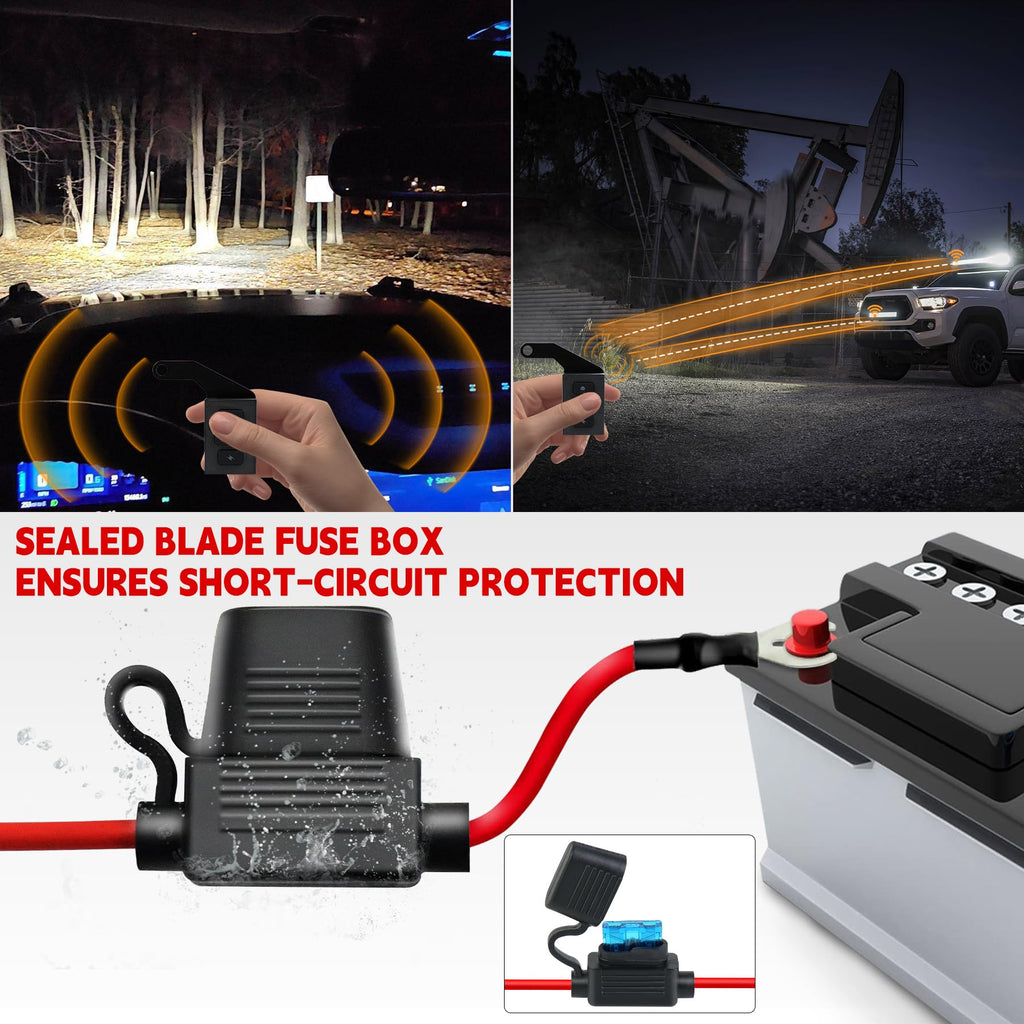 Light Bar Wiring Harness Kit with Remote Control,5 Modes & 3 On/Off Switches,18 AWG Protective Blade Fuse-2 Leads for 12V Vehicles-Work Light Driving Light Bar for Truck,SUV,Off-Road