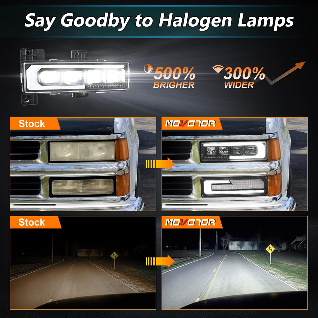 MOVOTOR LED Headlights Assembly DOT Approved with DRL Sequential Turn Signal Hi/Low Beam Lights Replacement for 1988-1998 Chevy/GMC Silverado Tahoe
