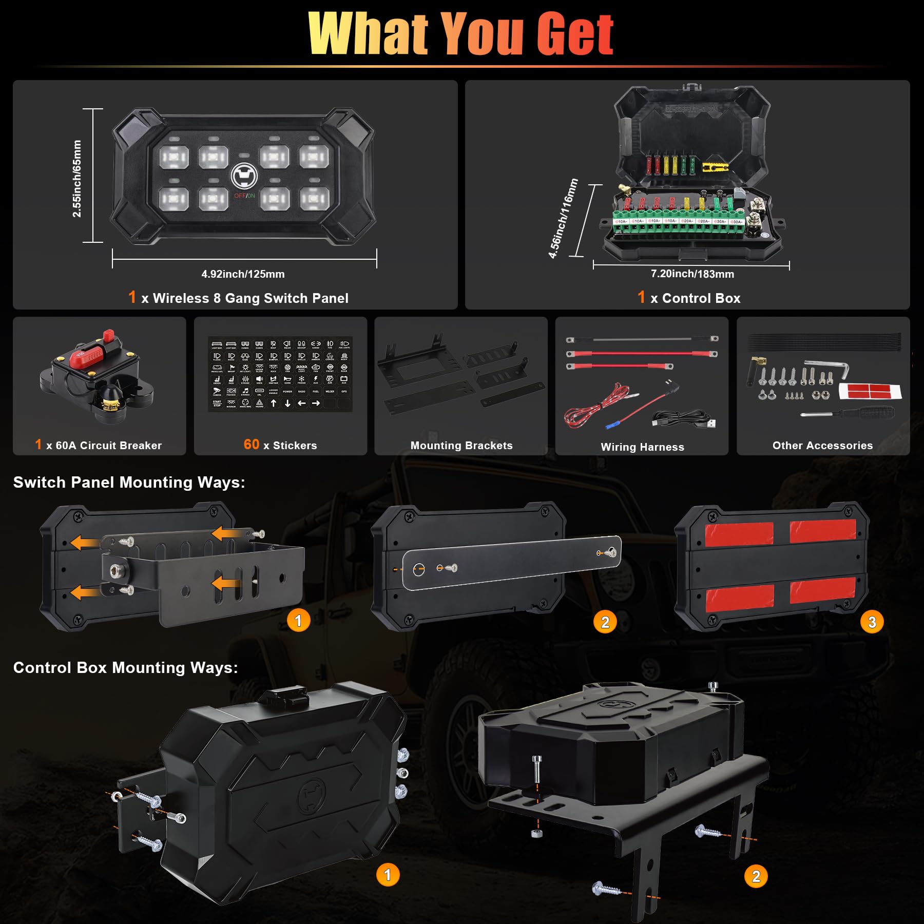 Wireless 8 Gang Switch Panel, Remote Control Switch Pod with Toggle Momentary Pulsed Waterproof Universal Circuit Control Relay System Box for Off Road Truck Jeep Boat SUV UTV ATV Camper