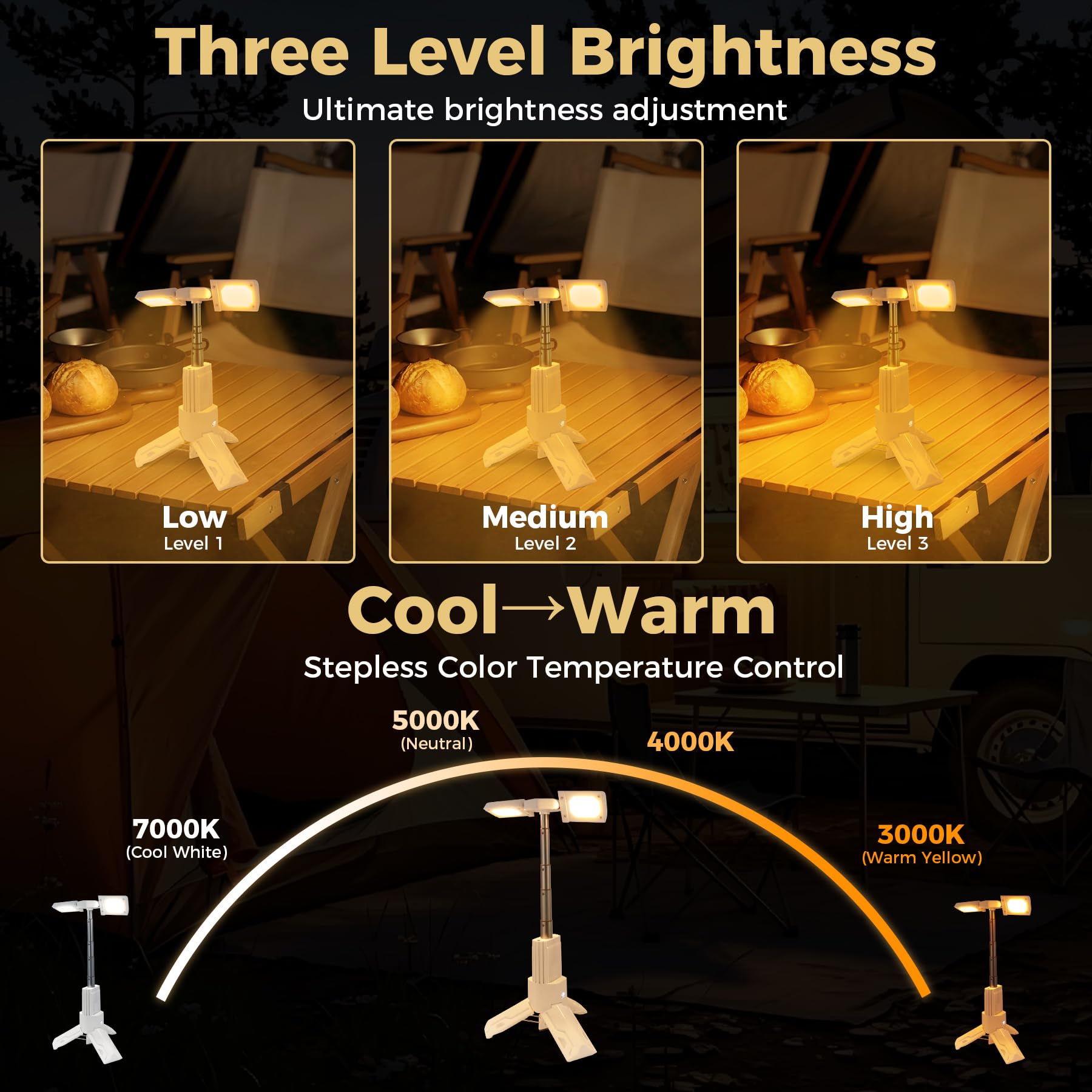 Telescopic Camping Lantern, Rechargeable LED Camp Light with Stand