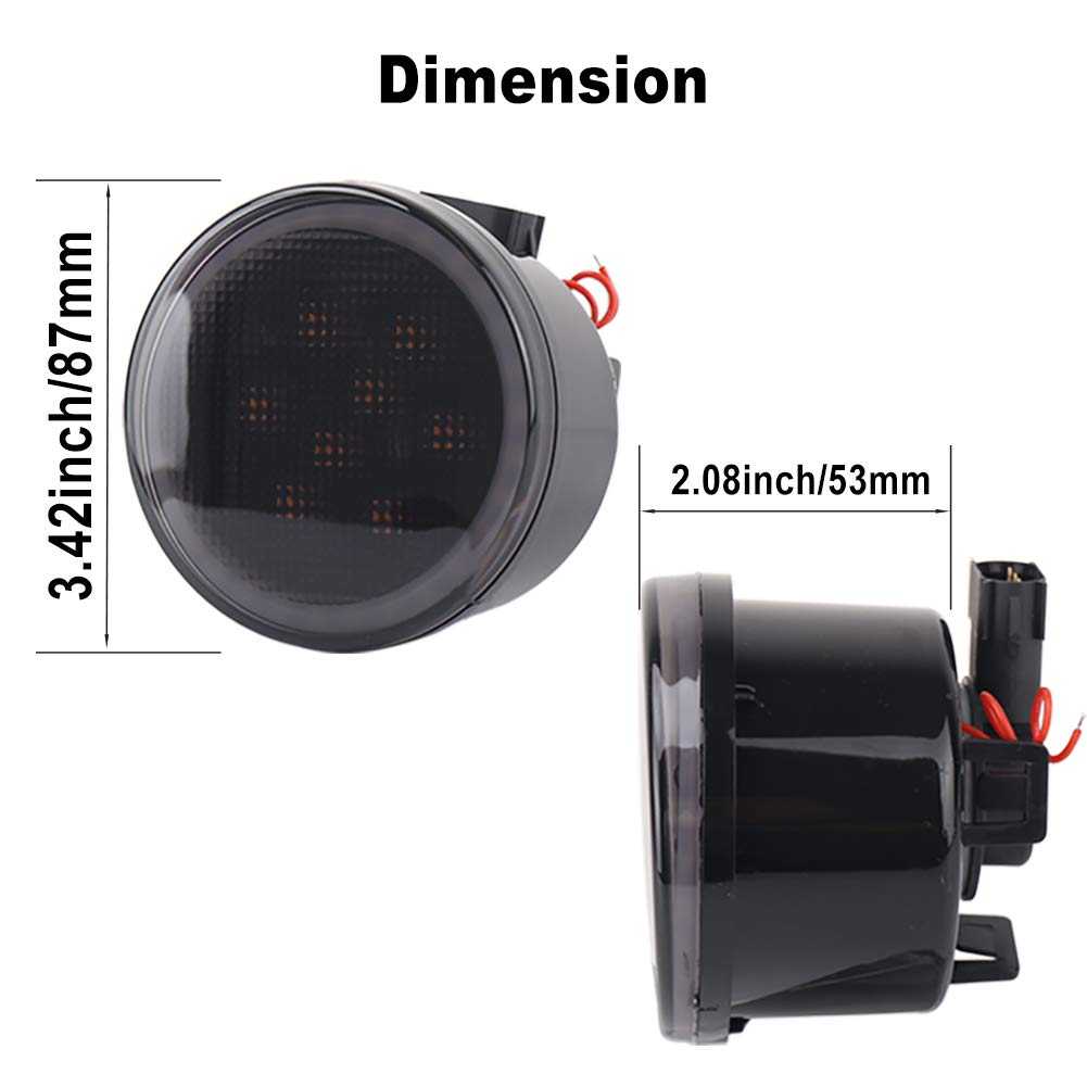 JK Turn Signal Lights White Halo Amber LED Smoke Lens Front Grille Parking Lights for 2007-2018 Jeep Wrangler JK & JK Unlimited
