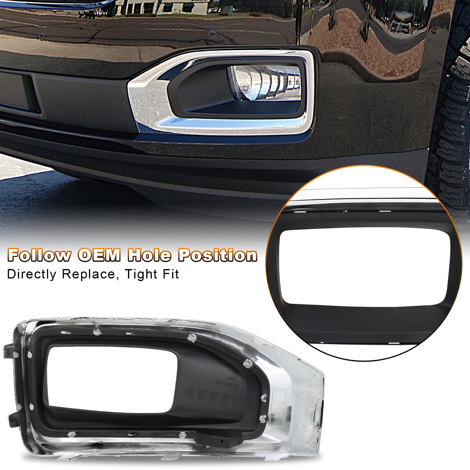 Fog Light Bezels Compatible with GMC Yukon & Yukon XL 2015-2020 Driver & Passenger Side Chrome Front Fog Lamp Trim Covers