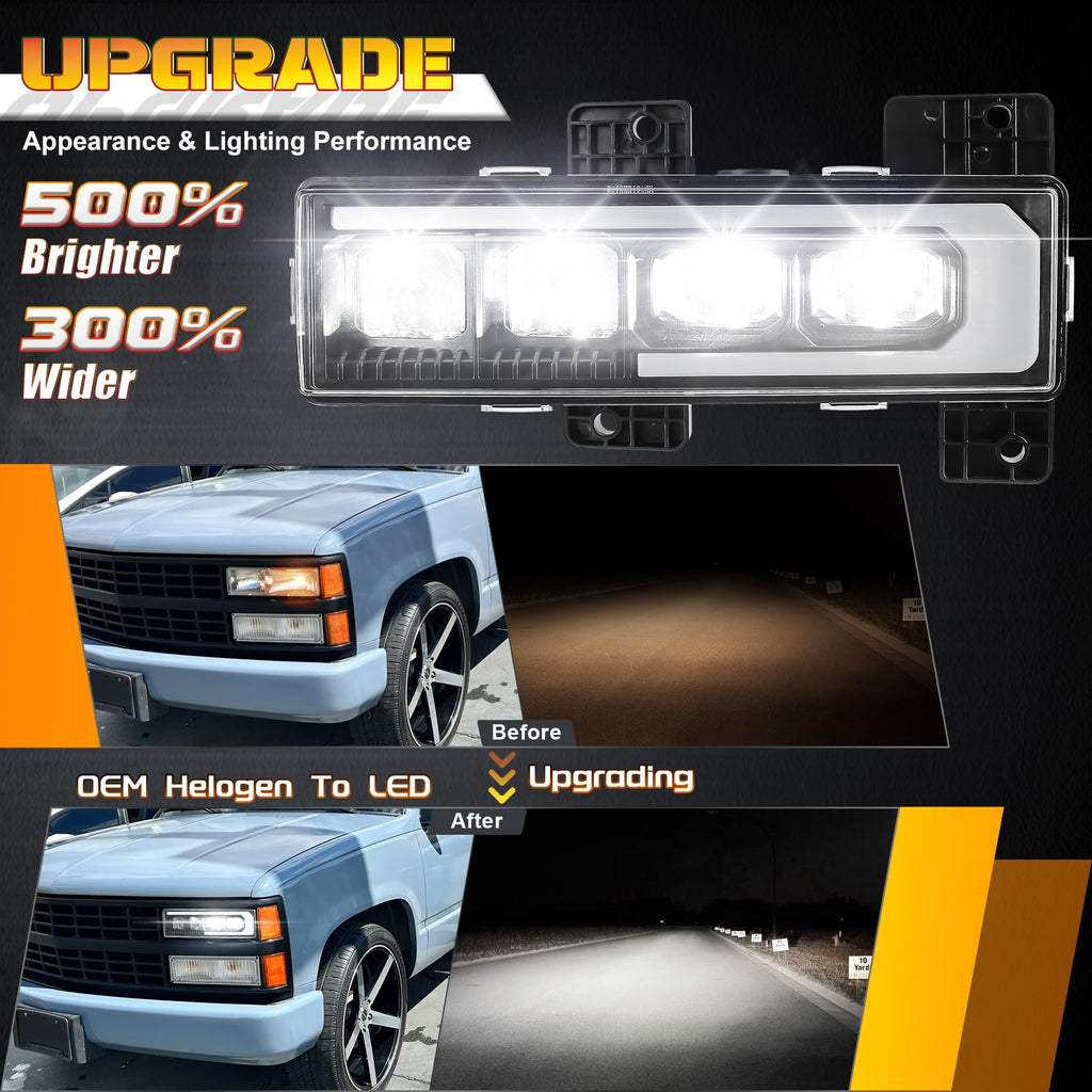 NEW LED Headlights Assembly Upgrade 500% Brighter Projector Headlights with DRL Welcome Light Compatible with 1988-1998 Chevy GMC C/K 1500 2500 3500 Silverado Tahoe Suburban Yukon C10