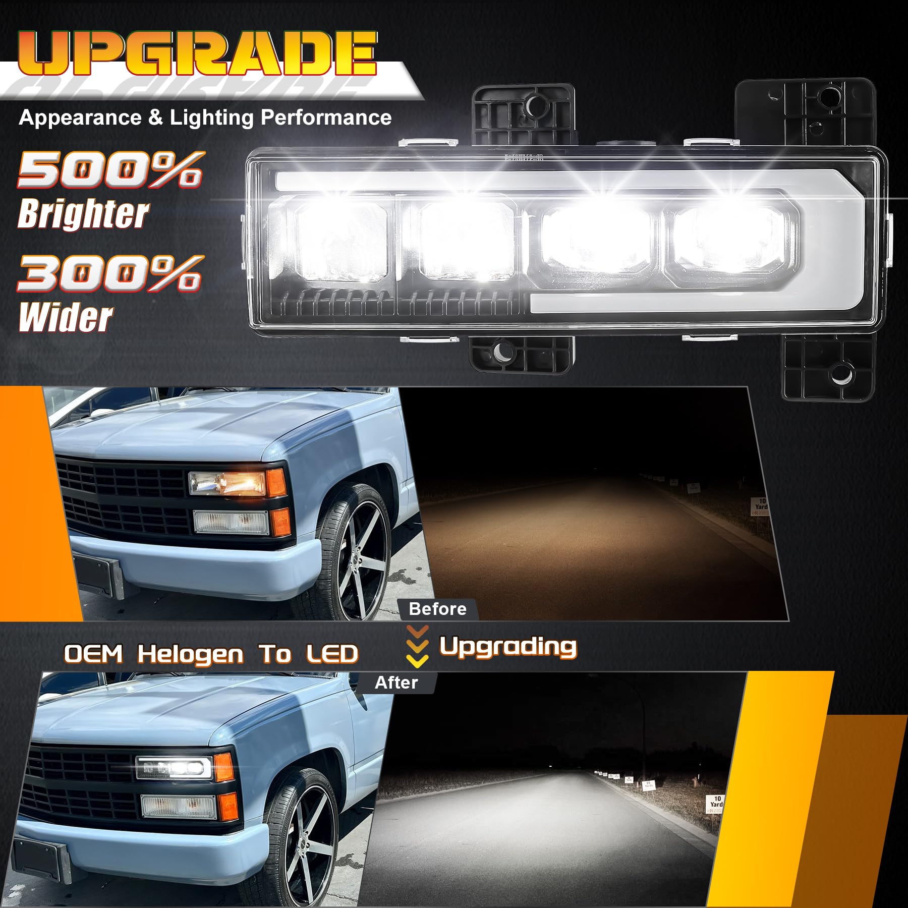 NEW LED Headlights Assembly Upgrade 500% Brighter Projector Headlights with DRL Welcome Light Compatible with 1988-1998 Chevy GMC C/K 1500 2500 3500 Silverado Tahoe Suburban Yukon C10
