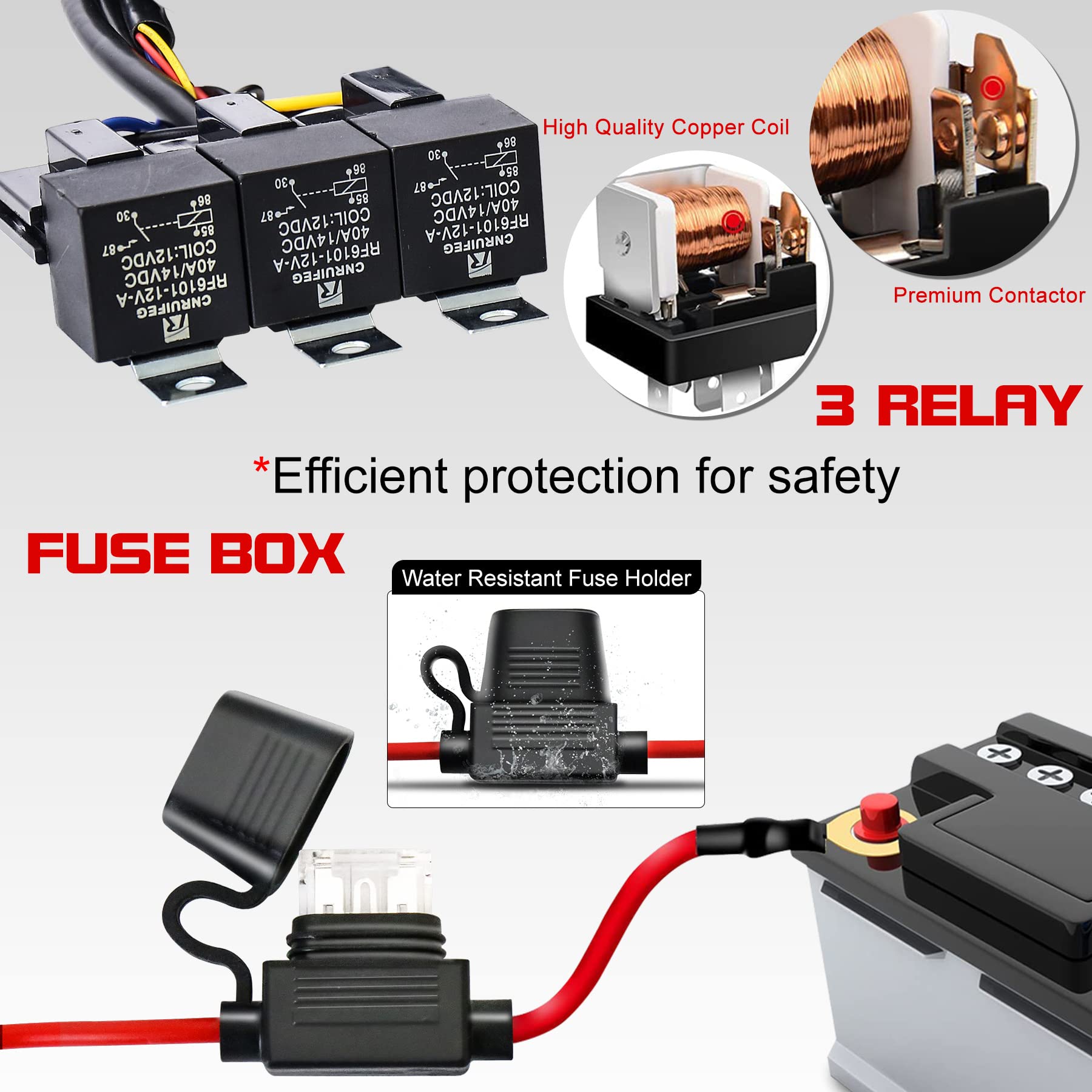 12V 4 Wire LED Side Shooter Pods Wiring Harness Kit with 3 On/Off Switches for Off Road, Heavy Duty Truck, ATV, SUV LED Work Light Pods