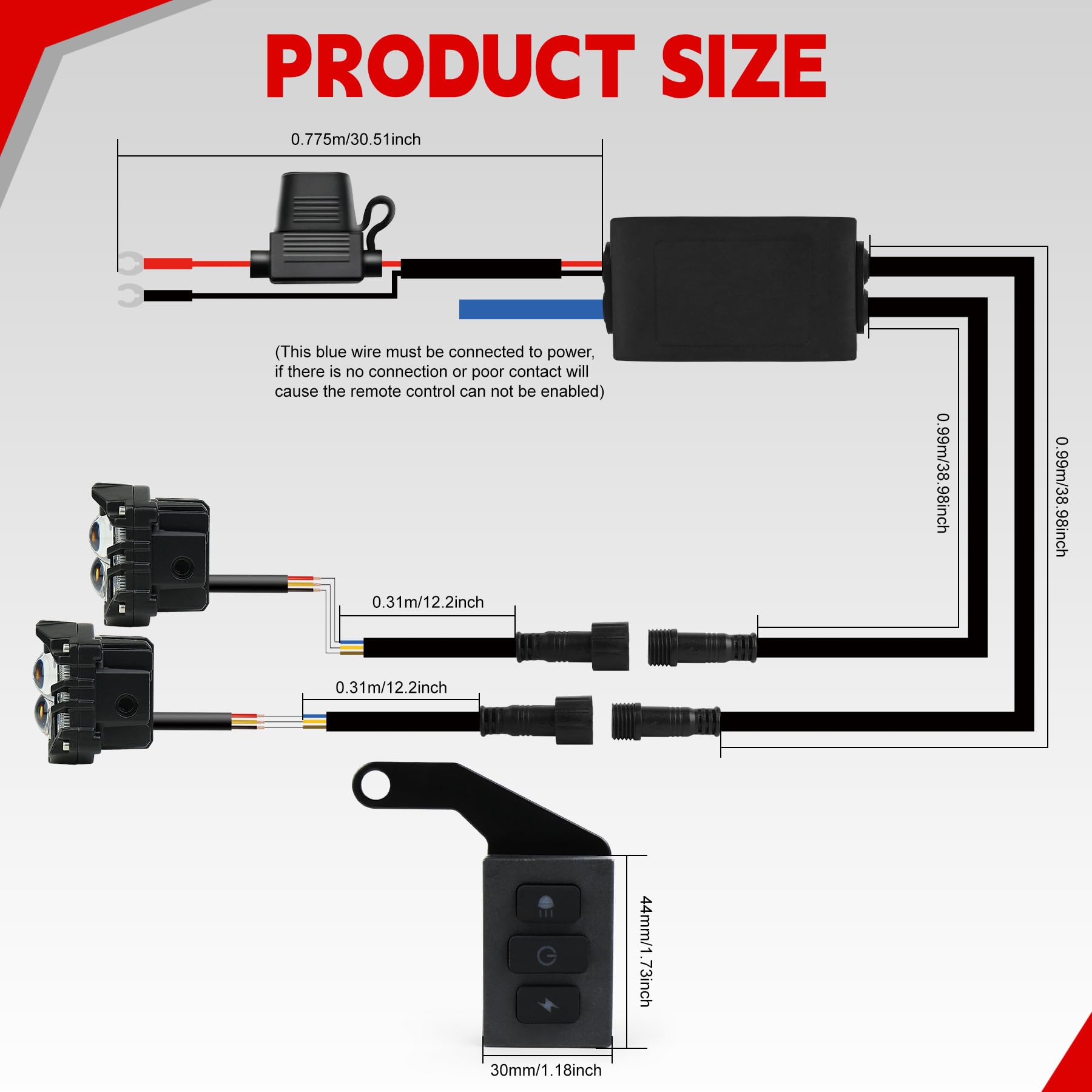 Light Bar Wiring Harness Kit with Remote Control,5 Modes & 3 On/Off Switches,18 AWG Protective Blade Fuse-2 Leads for 12V Vehicles-Work Light Driving Light Bar for Truck,SUV,Off-Road
