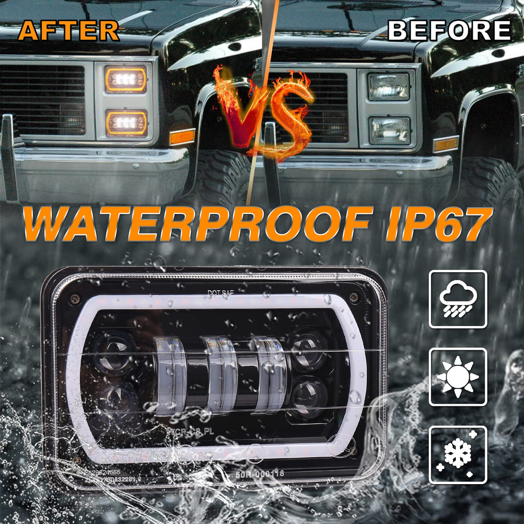 H6545 Led Off Road 4x6 Led Headlights with White/Yellow Halo Seal Beam H4651 H46 ...