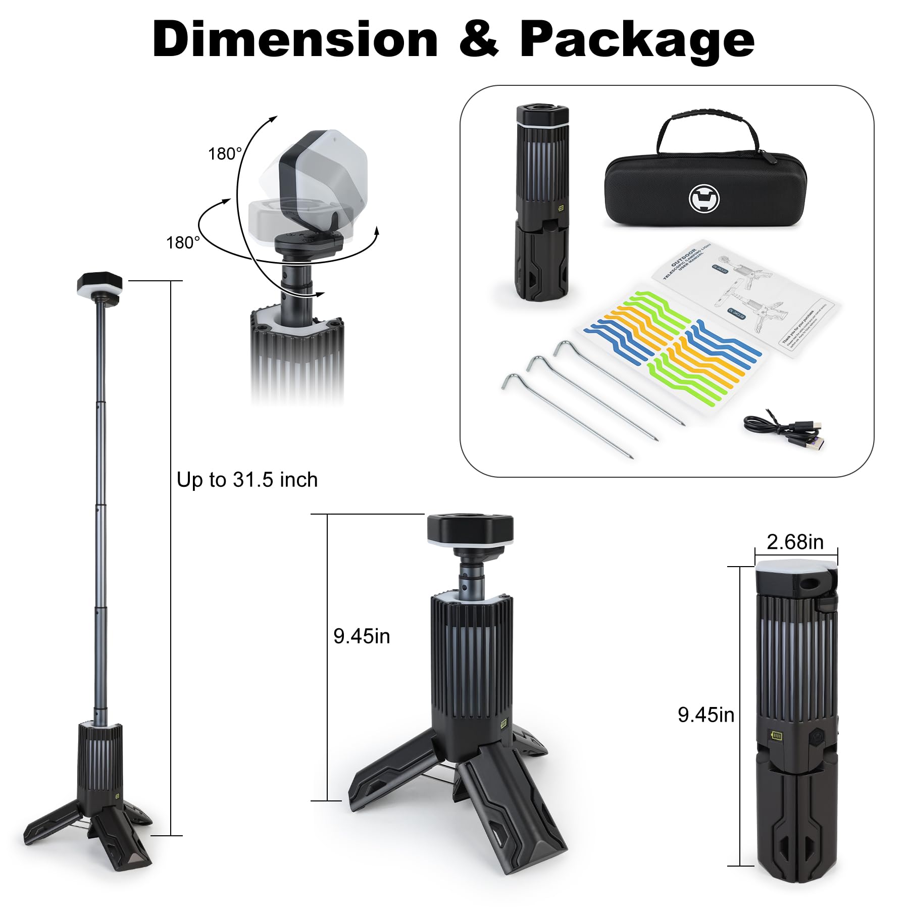 Telescopic Camping Light with Stand,Rechargeable Camping Lantern