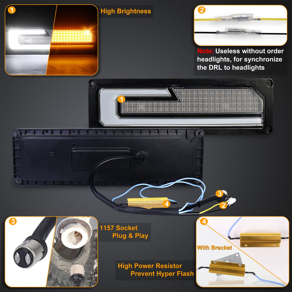 LED Turn Signal Replacement Lights with White DRL Welcome Light Compatible with 1988-1998 Chevy GMC C/K 1500 2500 3500 Silverado Tahoe Suburban Yukon C10