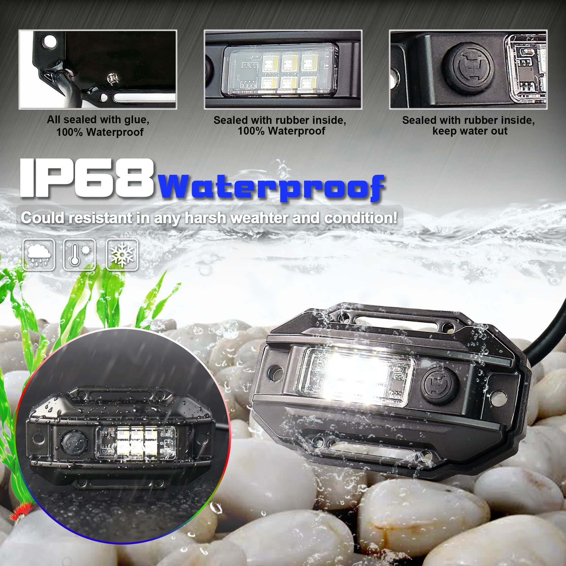 Universal RGB Strobe Roll Bar Mount Car LED Interior Light - UTV ATV Polaris RZR Can Am Truck - White/Red/Green/Blue