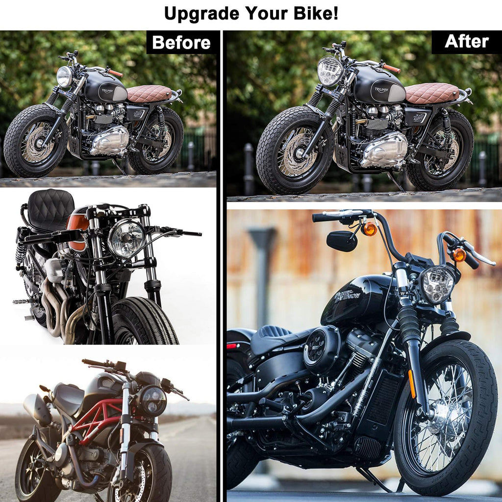 Motorcycle LED Headlight 7inch Hi Lo Beam White&Red DRL with Universal Motorcycle Mounts Bracket Compatible with Harley Honda Kawasaki Suzuki Yamaha