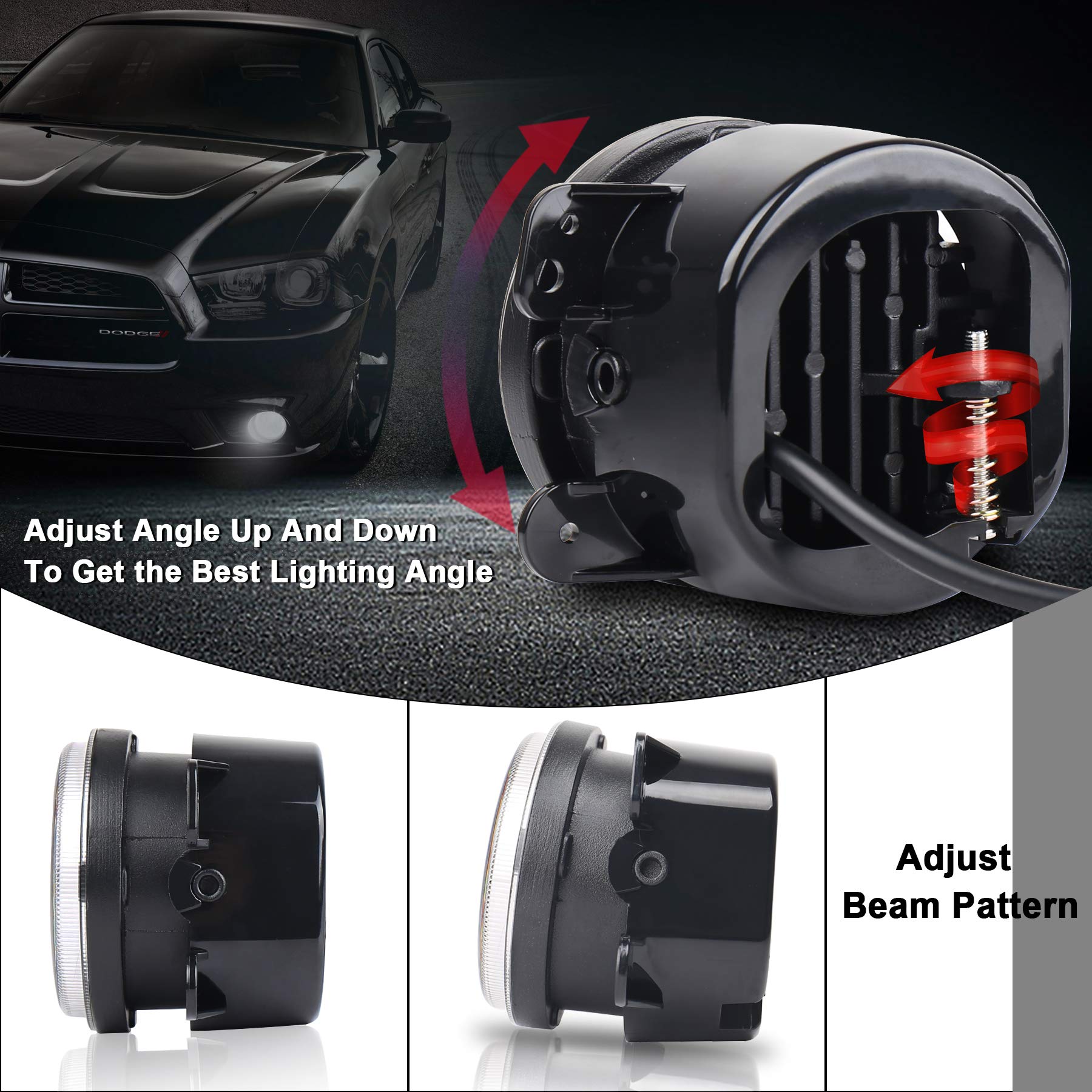 4inch LED Fog Lights 20W Fog Lamps with White Halo DRL Front Bumper Driving Fog Lights Compatible with Jeep Wrangler JK Dodge Chrysler