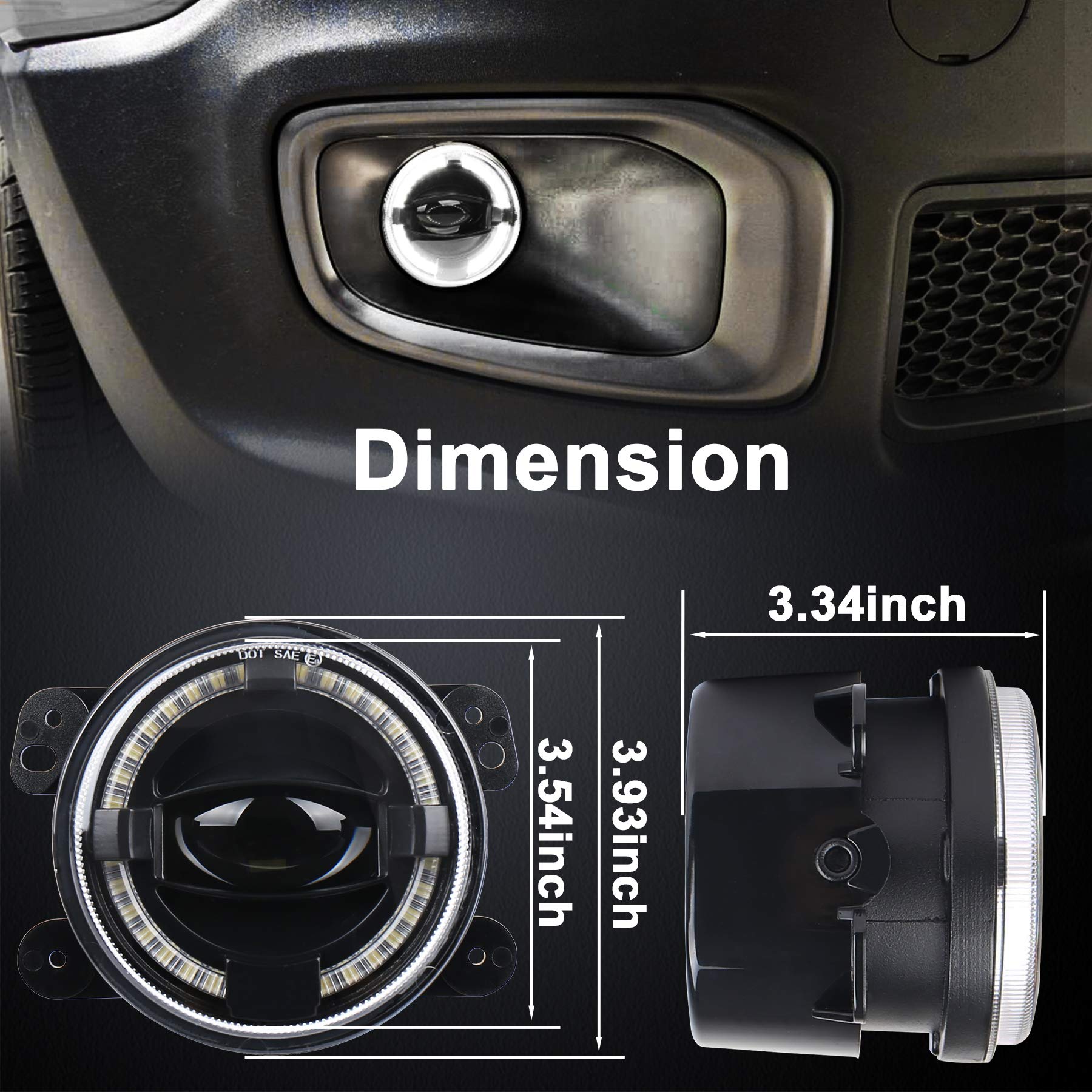 4inch LED Fog Lights 20W Fog Lamps with White Halo DRL Front Bumper Driving Fog Lights Compatible with Jeep Wrangler JK Dodge Chrysler