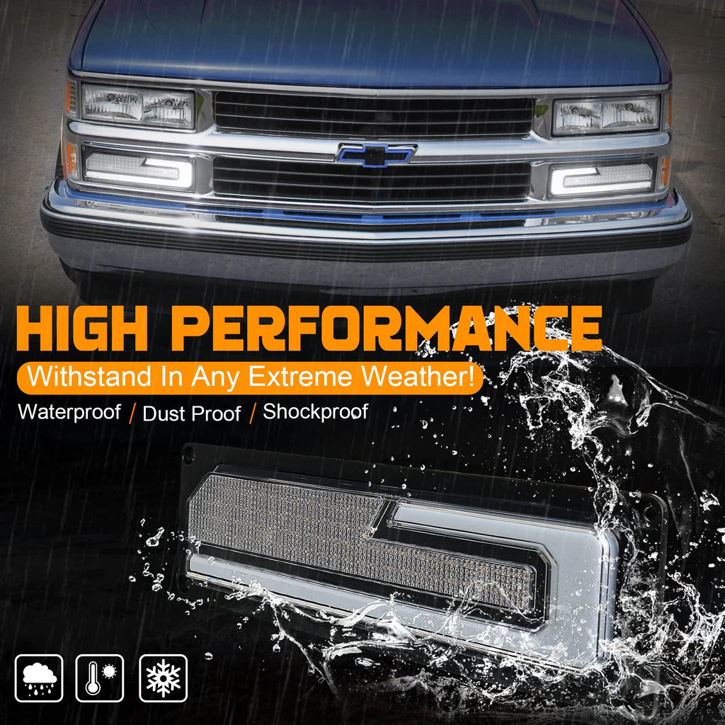 LED Turn Signal Replacement Lights with White DRL Welcome Light Compatible with 1988-1998 Chevy GMC C/K 1500 2500 3500 Silverado Tahoe Suburban Yukon C10
