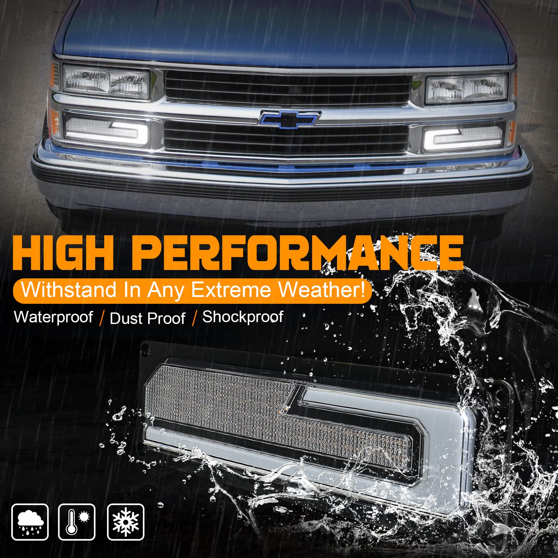 LED Turn Signal Replacement Lights with White DRL Welcome Light Compatible with 1988-1998 Chevy GMC C/K 1500 2500 3500 Silverado Tahoe Suburban Yukon C10
