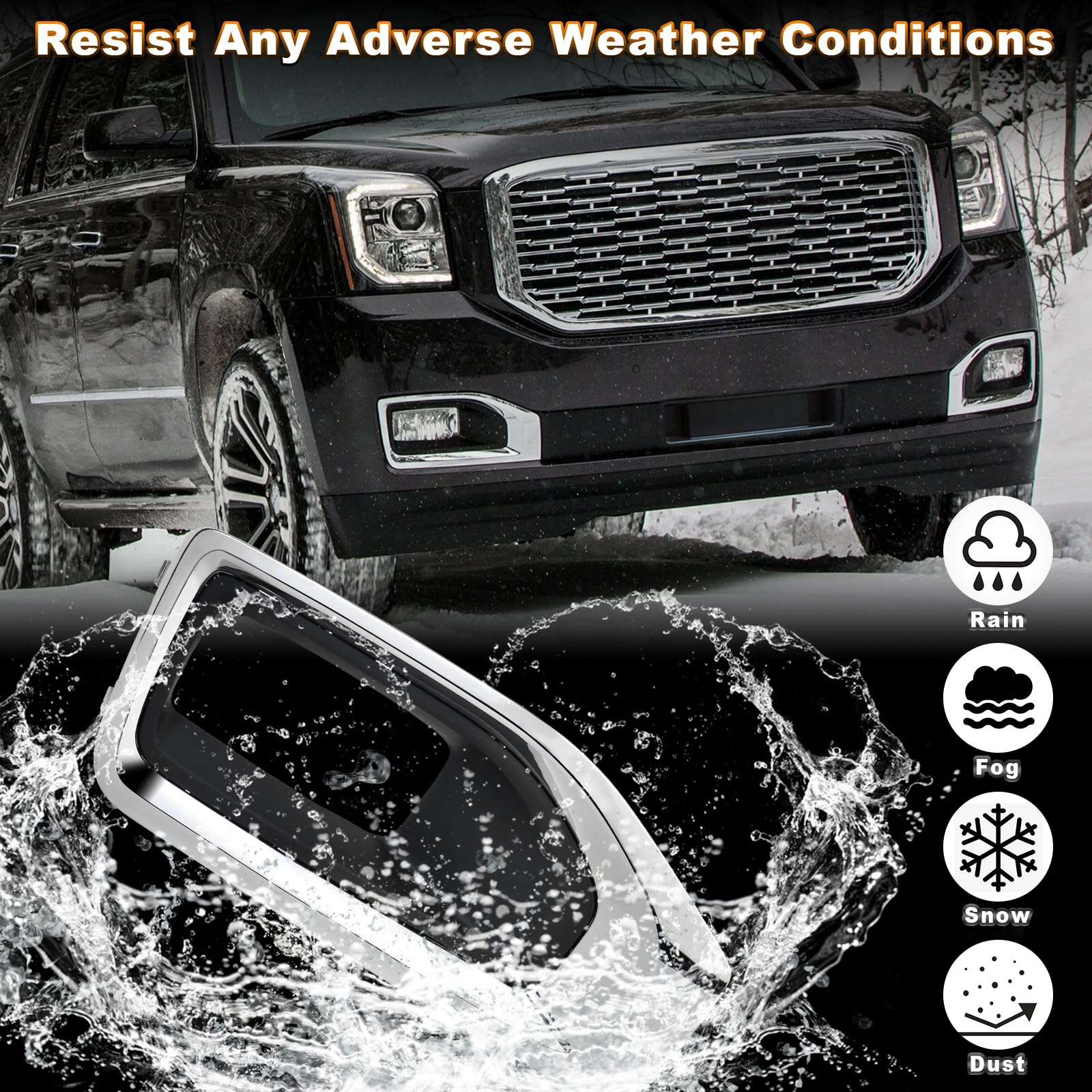 Fog Light Bezels Compatible with GMC Yukon & Yukon XL 2015-2020 Driver & Passenger Side Chrome Front Fog Lamp Trim Covers