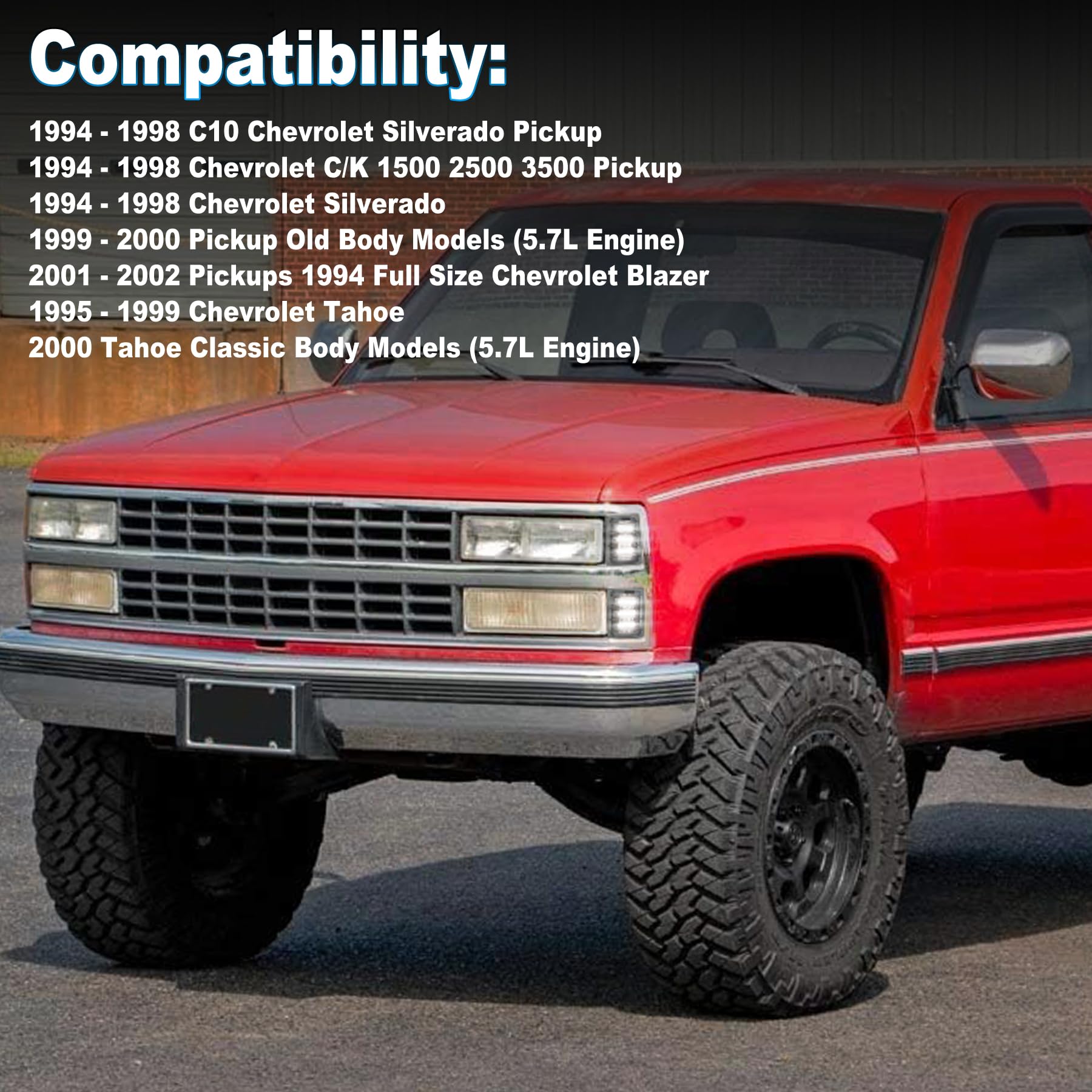 LED Side Marker Light Assembly with White Sequential Turn Signal LED Front Corner Lights Compatible with 1994-1998 Chevy C/K 1500 2500 3500 C10 Silverado Tahoe Suburban Yukon