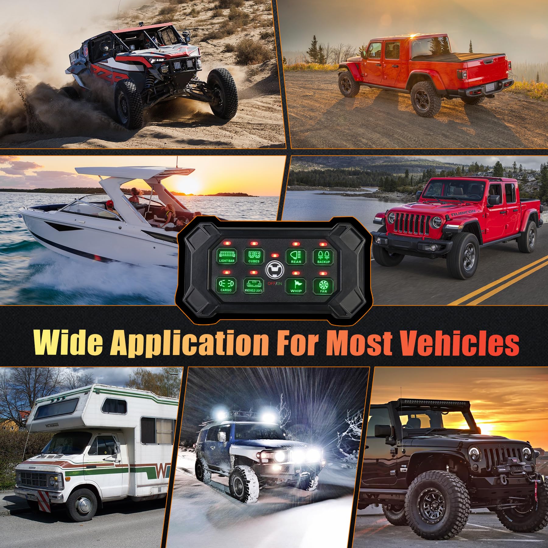 Wireless 8 Gang Switch Panel, Remote Control Switch Pod with Toggle Momentary Pulsed Waterproof Universal Circuit Control Relay System Box for Off Road Truck Jeep Boat SUV UTV ATV Camper
