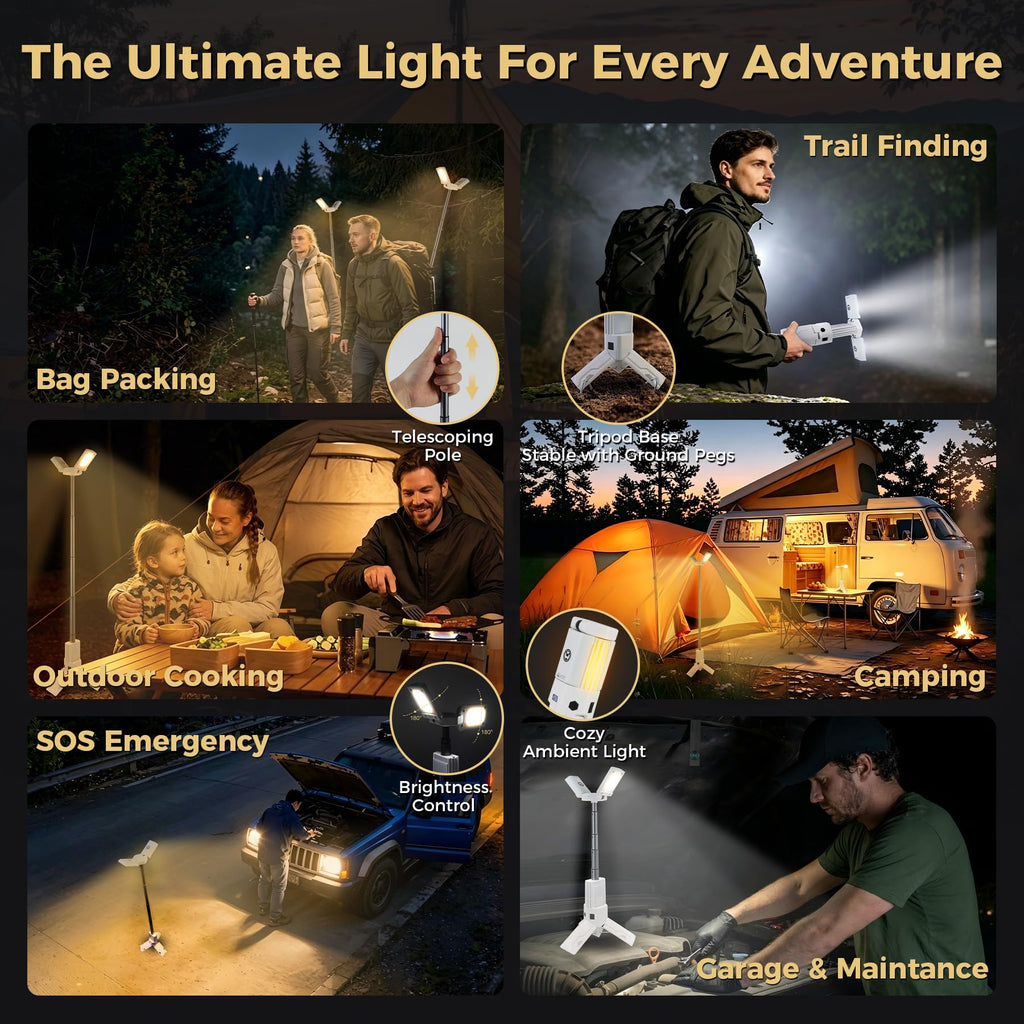 Telescopic Camping Lantern, Rechargeable LED Camp Light with Stand