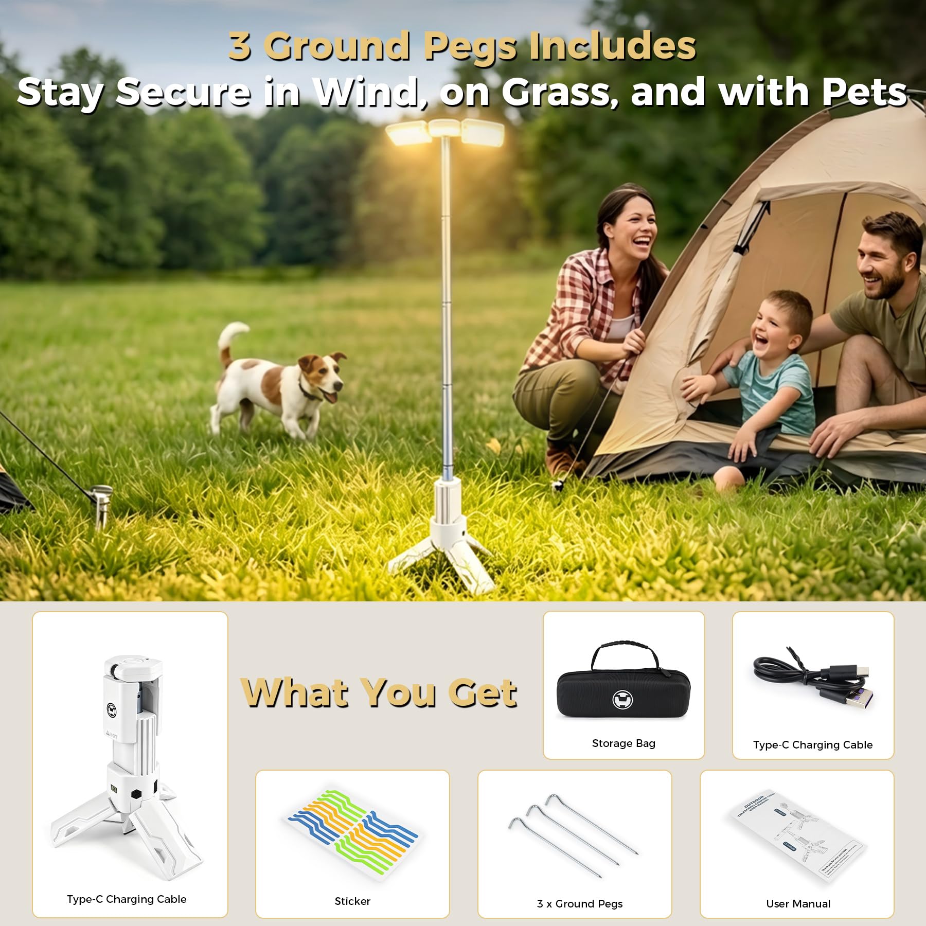 Telescopic Camping Lantern, Rechargeable LED Camp Light with Stand